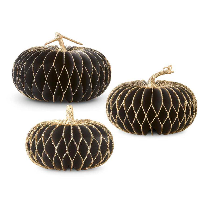 Black with Gold Trim Honeycomb Pumpkins -  4 Options