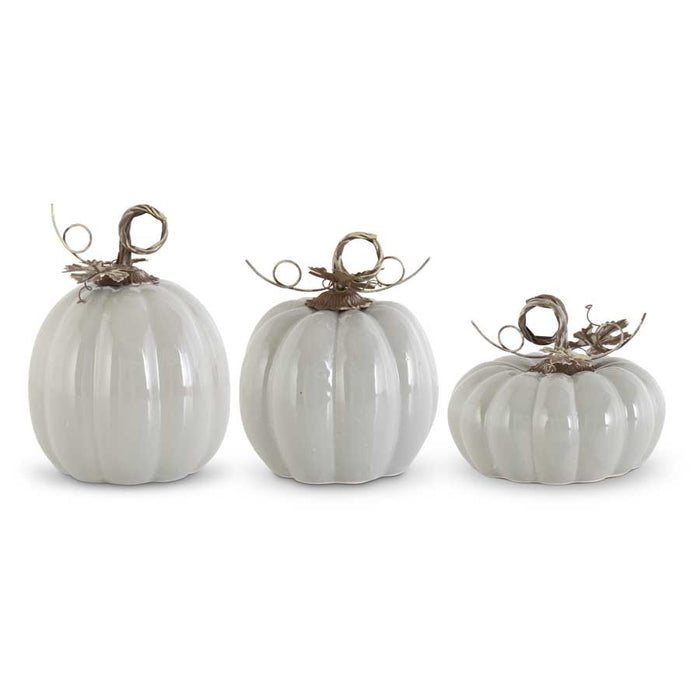 Gray Ceramic Pumpkins with Metal Stems - 4 Options