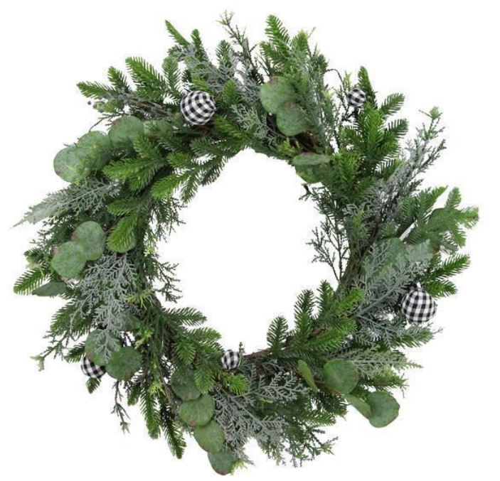 Juniper Pine Fabric Ball Wreath - 28"