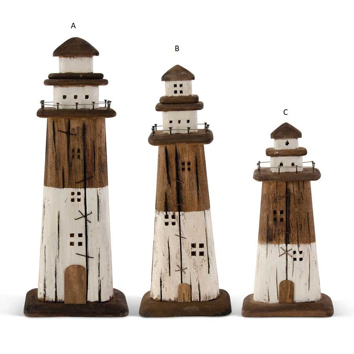Rustic Brown & White Wood Lighthouses - 3 Options