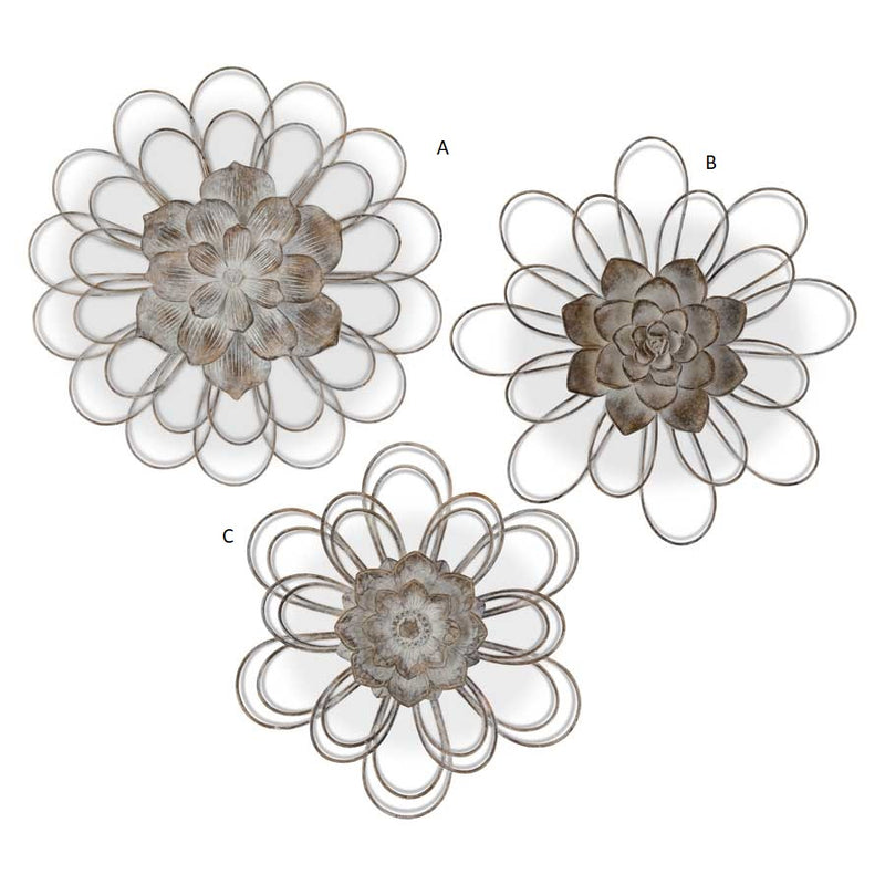 Gray Metal Wall Flowers w/Resin Centers -