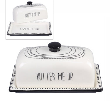 Black and White Butter Dish with Lid