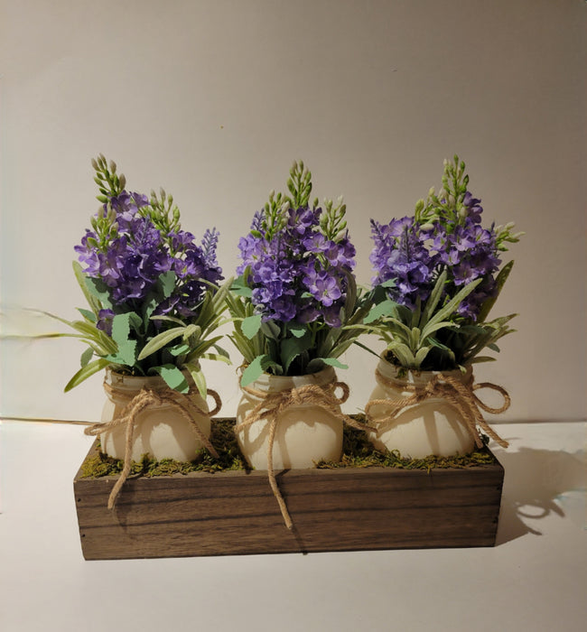 Triple Lilac Arrangement In Wood Crate