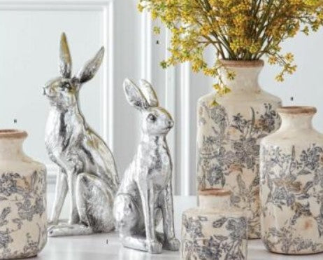Resin Rabbits w/Antiqued Silver Finish - 2 Sizes