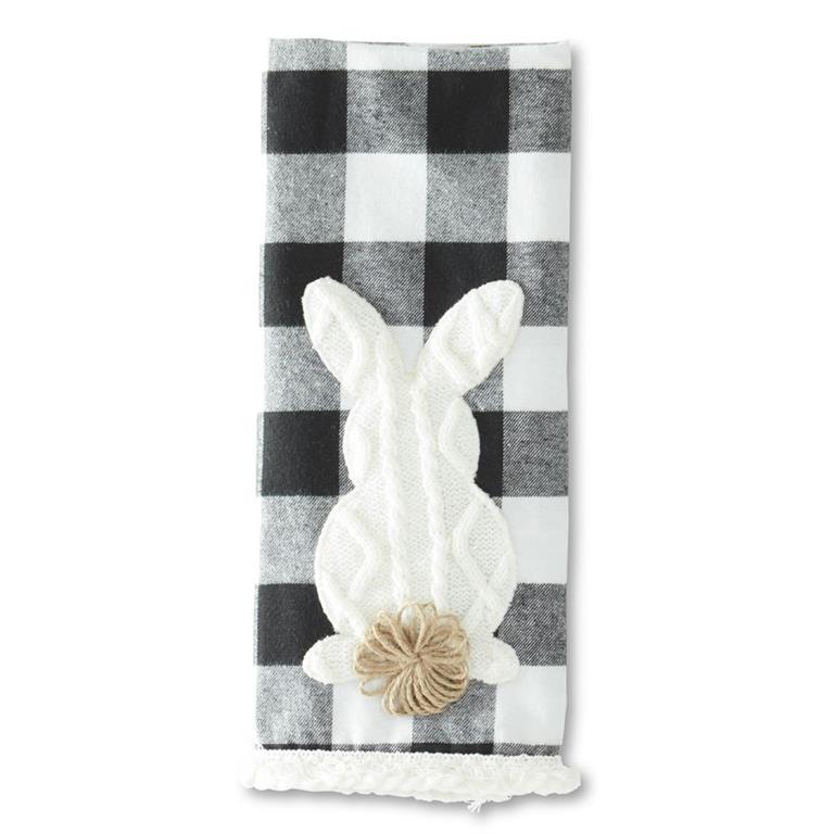 Black & White Check Bunny with Pom Pom Tail Towel