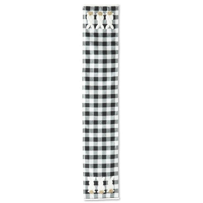 Black & White Check 3 Bunnies with Pom Pom Tail Table Runner - 72"