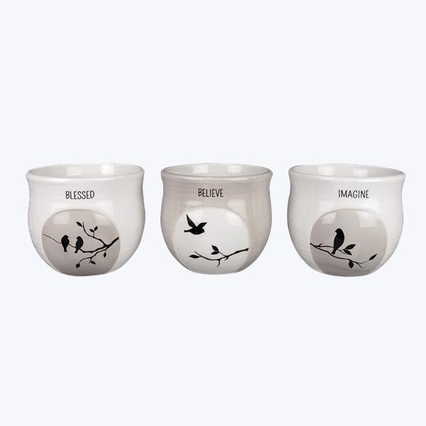 Ceramic Decorative Pots,  Gray and White Botanical Design - 3 Options