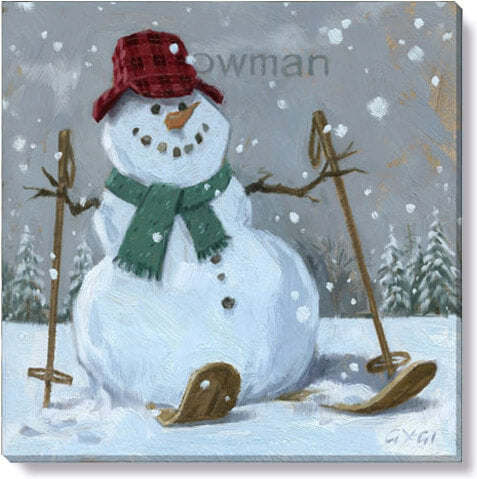 Snowman On Skis Giclee Wall Art