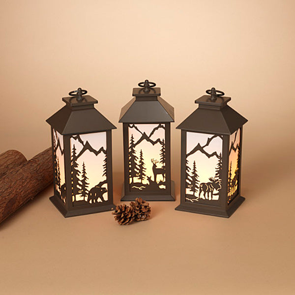 Lighted Lodge Lantern w/ Realistic Flame Effect, w/ Timer, - 3 Styles
