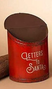 Two red galvanized metal mailboxes with 'LETTERS TO SANTA' text, one larger than the other, on a beige background.