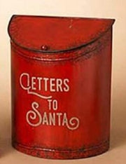 Two red galvanized metal mailboxes with 'LETTERS TO SANTA' text, one larger than the other, on a beige background.