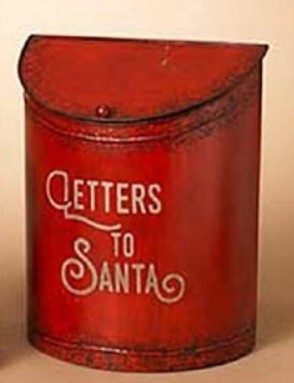 Two red galvanized metal mailboxes with 'LETTERS TO SANTA' text, one larger than the other, on a beige background.