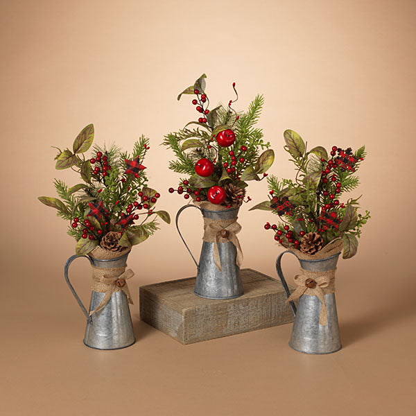 Holiday Pine & Berry Arrangement in Galvanized Watering Can - 3 Options