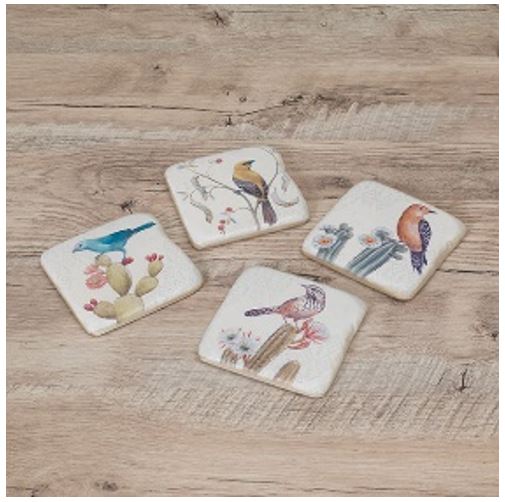 Stone Bird Coaster with Metal Rack - 5Pc