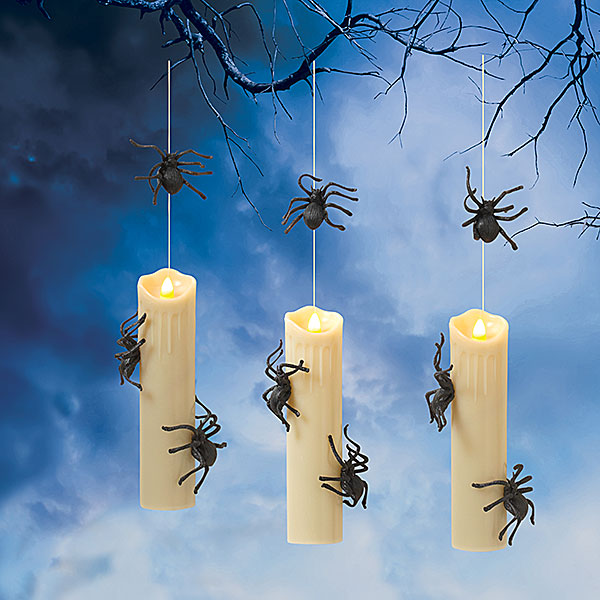 Lighted Hanging Halloween Spider Candles w/ Remote Control