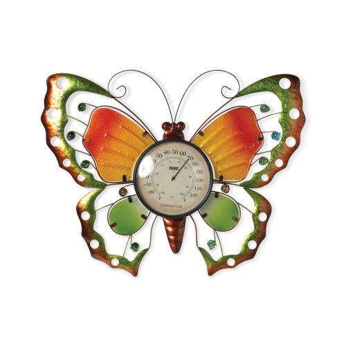 Metal & Fused Glass Butterfly Wall Decor w/ Thermometer