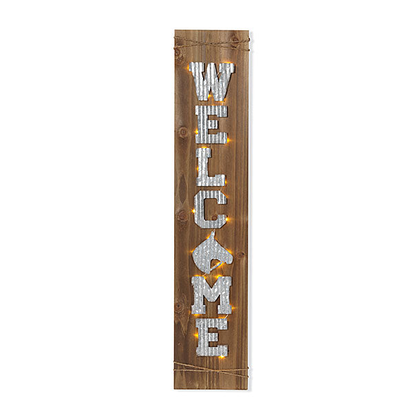 Lighted Wood & Metal Porch Welcome Sign