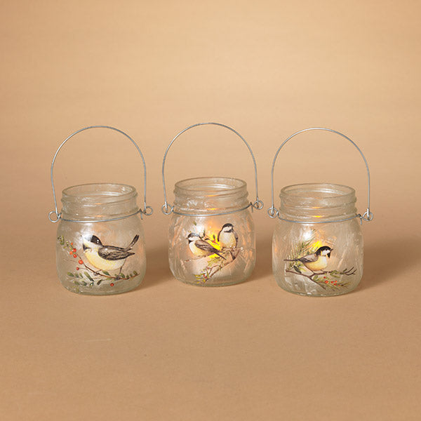 Frosted Glass Holiday Chickadee Design Candleholder - 4 Options