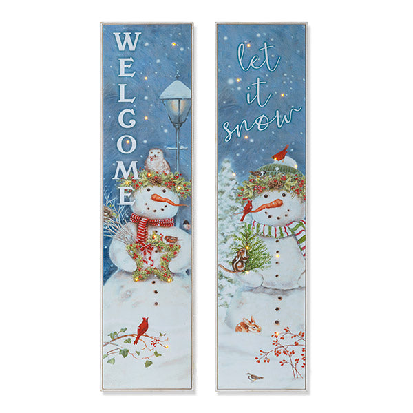 Lighted Wood Holiday Snowman Design Porch Sign w/ Easel