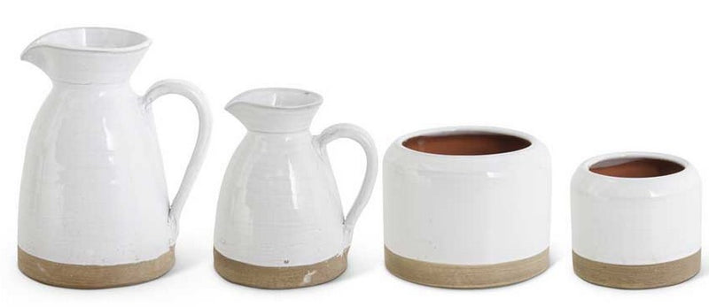 Ceramic White Glazed Pitchers & Pots - 4 Styles