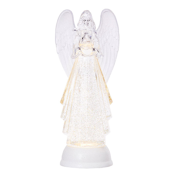 Lighted Angel with Silver Swirling Glitter