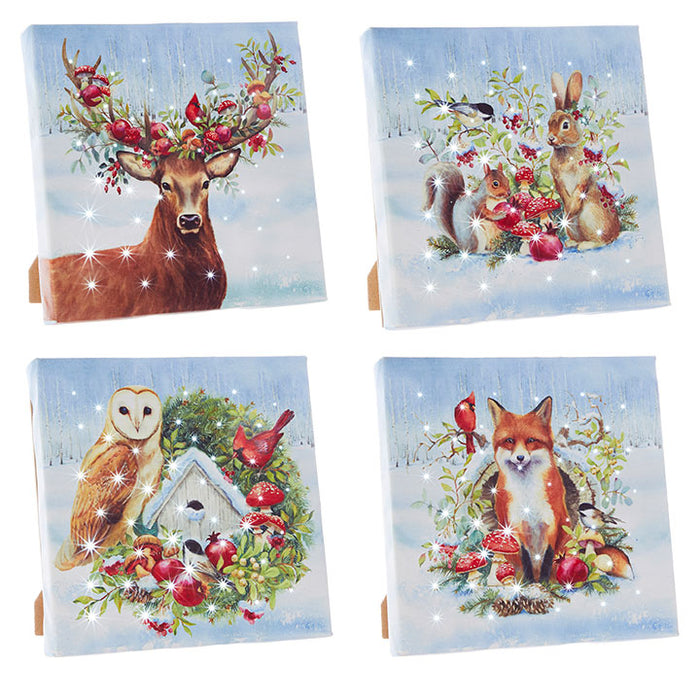 Woodland Santa and Forest Friends Lighted Print with Easel Back- 5 Styles