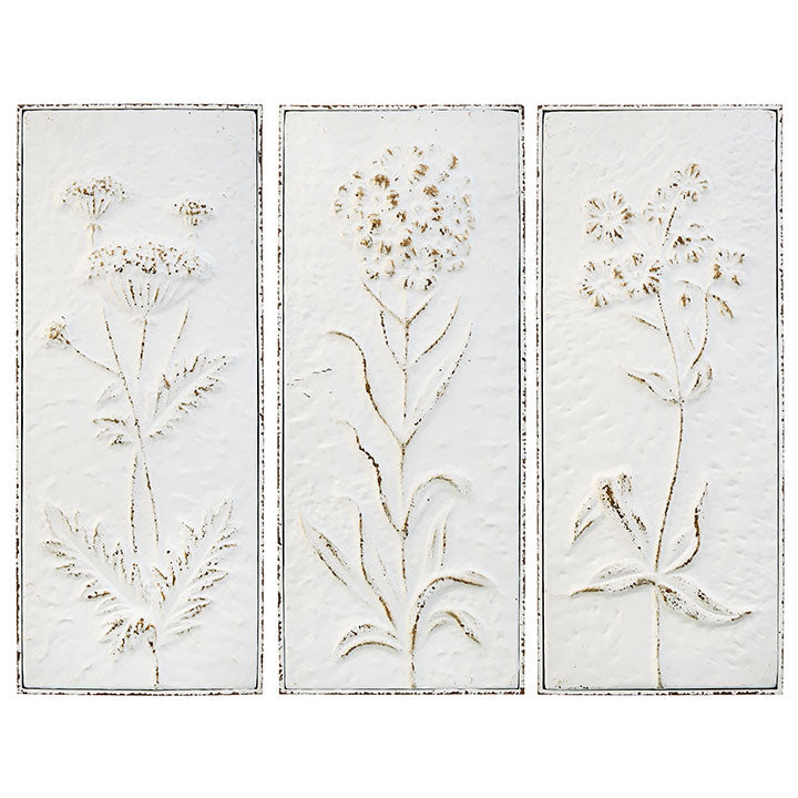 Wildflower Panel Embossed Metal Wall Art - Set of 3