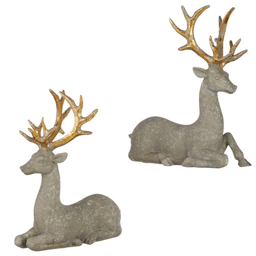 Grey with Gold Textured Deer - Set of 2