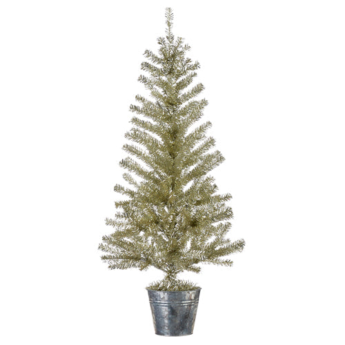 Tinsel Tree in Galvanized Bucket