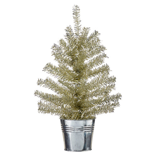 Tinsel Tree in Galvanized Bucket