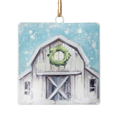 Winter Barn Disc Ornament