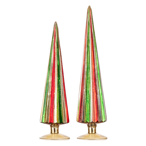 Multi Color Ribbed Glass Tree - Set of 2
