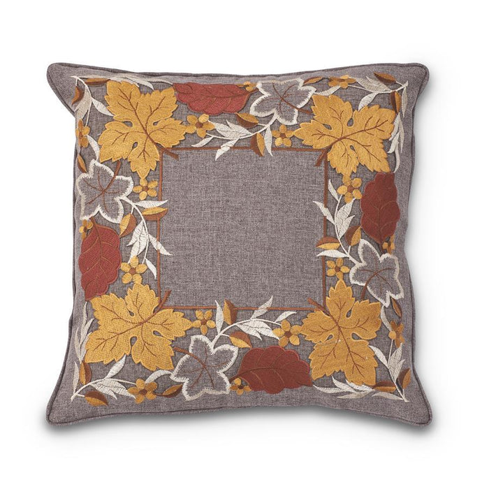 Embroidered Cutout Fall Leaves Pillow