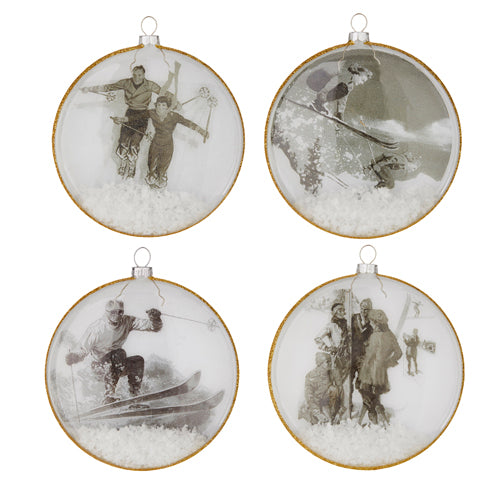 Vintage Day on the Slopes Disc Ornament with Snow - 4 Options