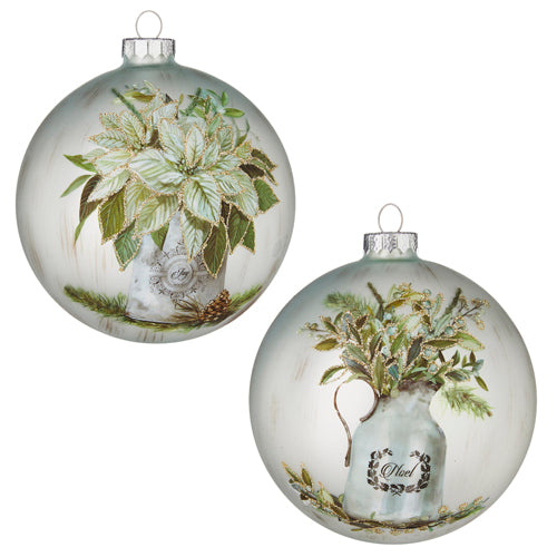 Winter Farmhouse Floral Ball Ornament - Set of 2