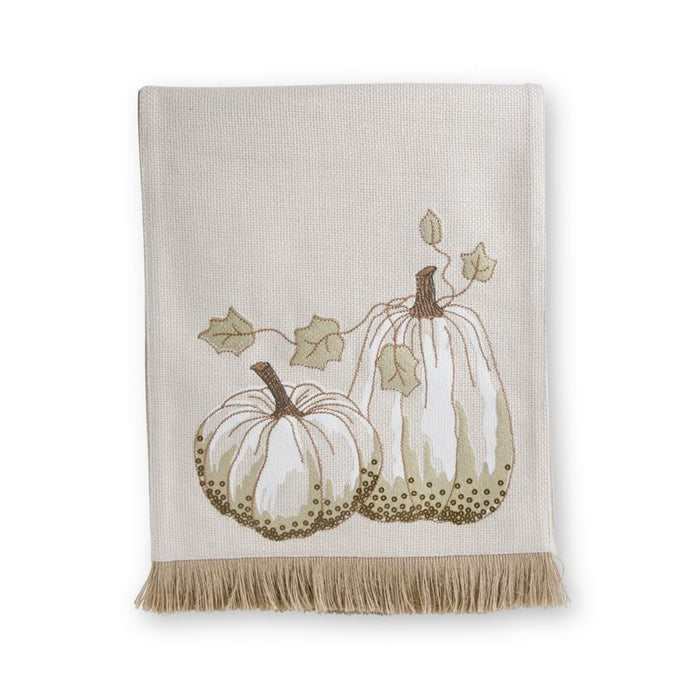 Cream Table Runner with Embroidered Pumpkin - 72"