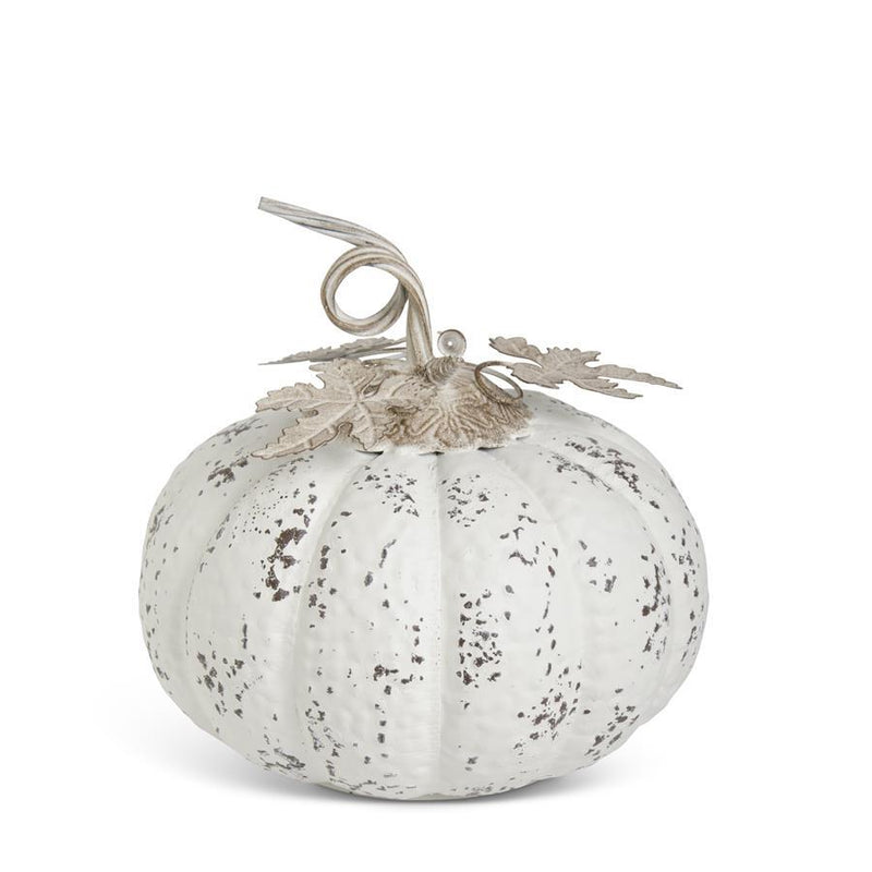 Distressed White Metal Pumpkin