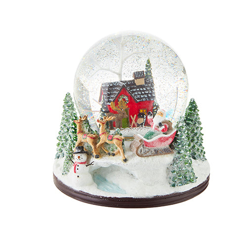 House With Santa And Sleigh Musical Lighted Swirling Glitter Water Globe