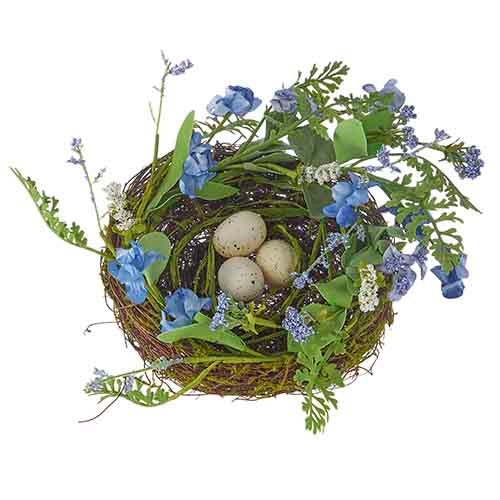 Floral and Fern Nest with Eggs