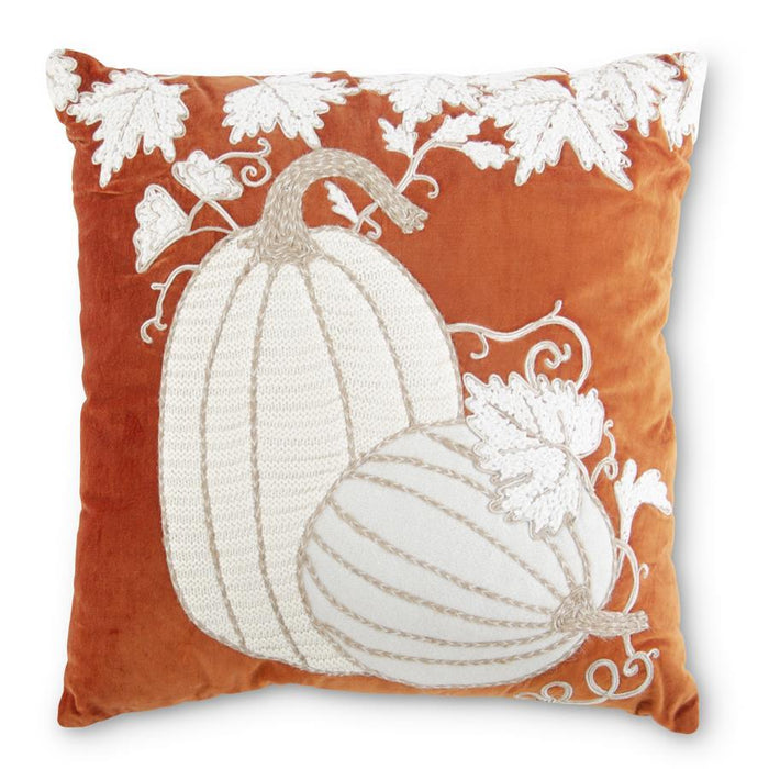 Square Orange Velvet Pumpkin Embroidered Pillow