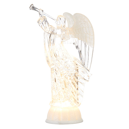Lighted Trumpet Angel with Swirling Glitter