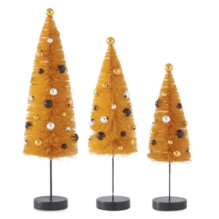 Orange Bottle Brush Trees on Spindle - Set of 3
