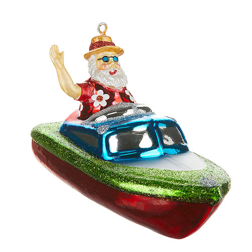 Santa in Speedboat Ornament