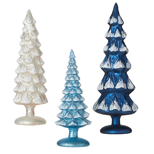 Blue and Pewter Glass Tree - Set of 3
