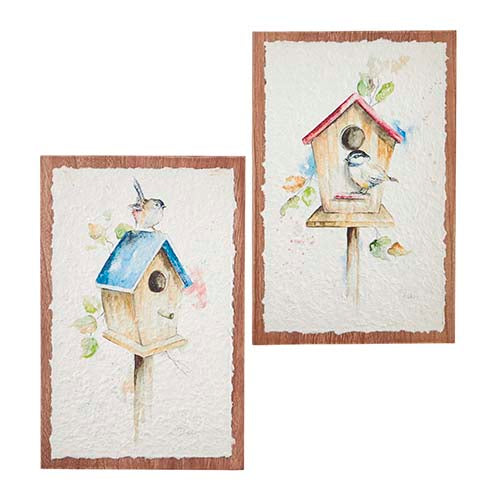 Bird House Textured Paper on Wood Wall Art - 2 Options