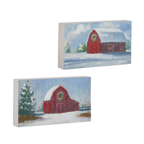 Snowy Barn Block Wall Art - 2 Options