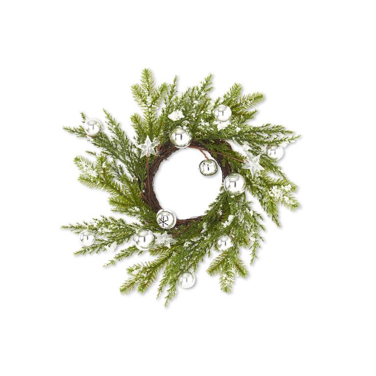 Snowy Pine Candle Ring w/Silver Bells