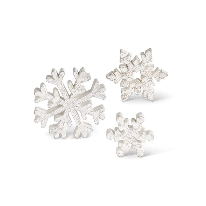 Small Wooden Whitewashed Snowflakes - Set of 3