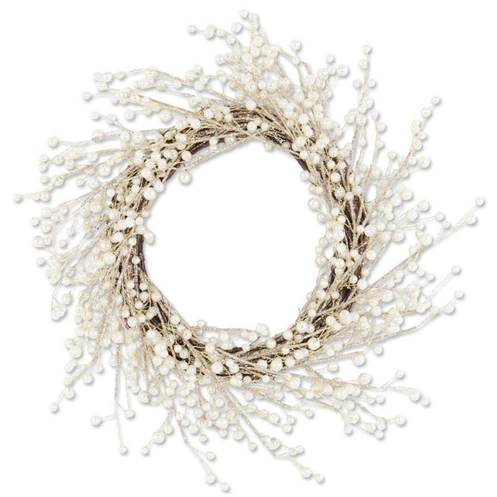 Gold Glittered Twig Wreath w/Pearls on Vine - 20"