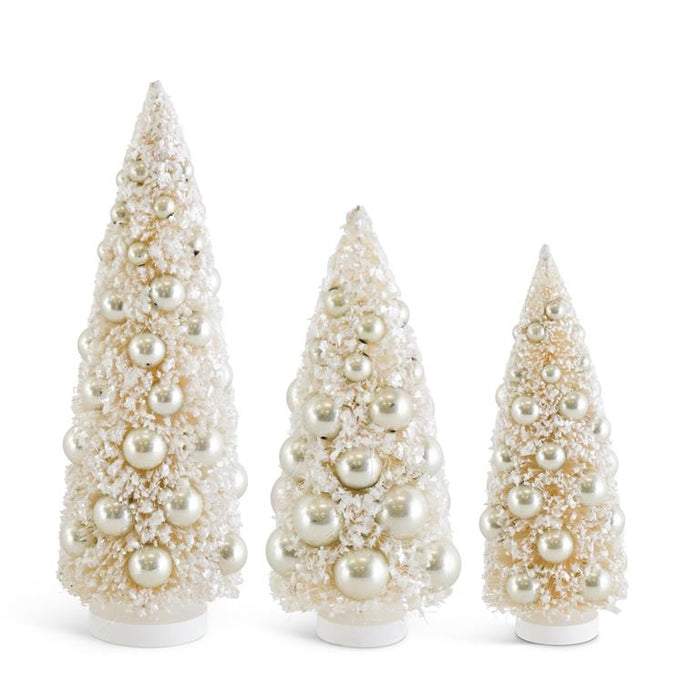 Cream Bottle Brush Trees w/Champagne Ornaments Set of 3